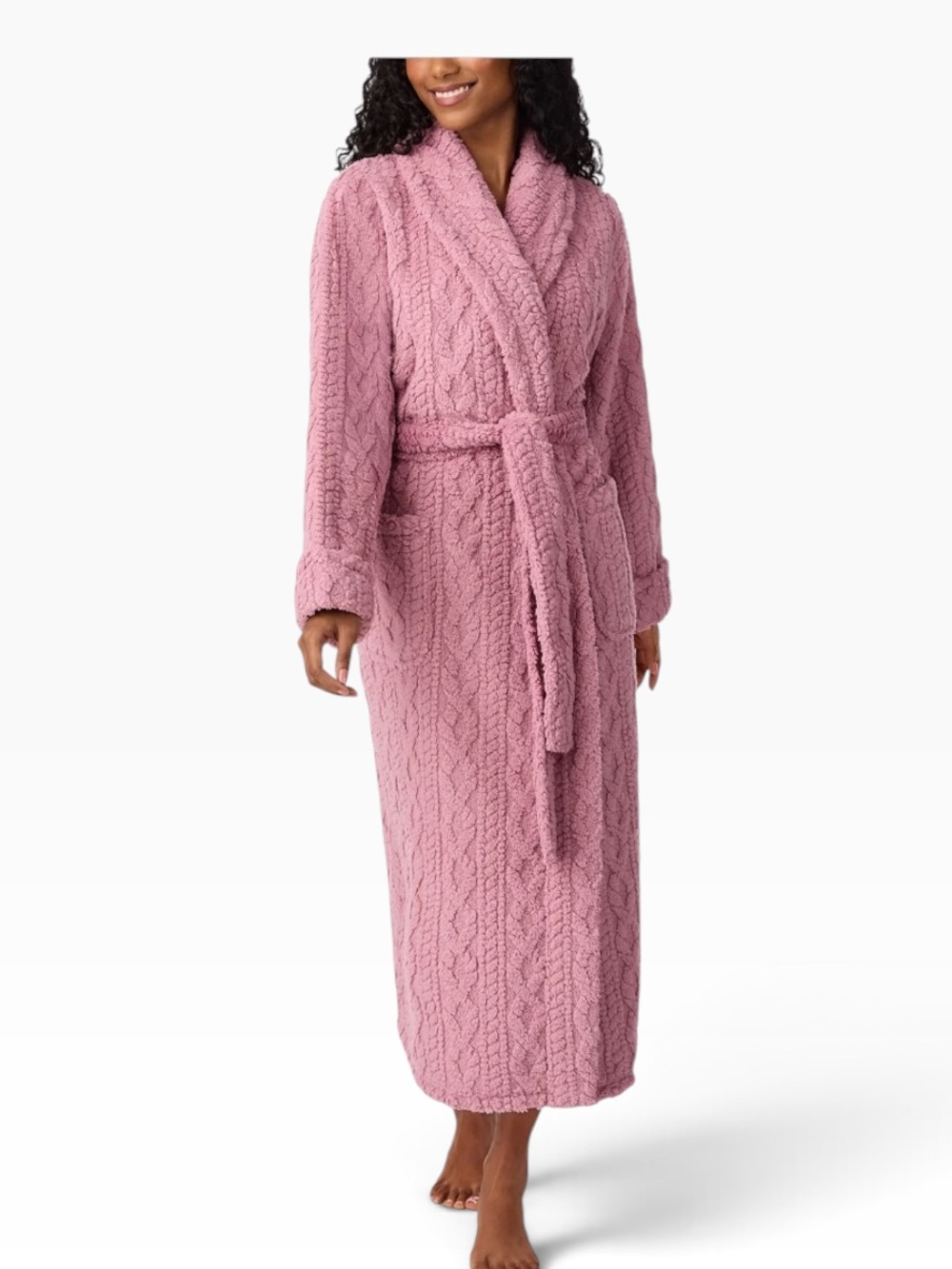 Room Service Cable Knit Cozy Wrap Robe NWOT | Medium Pink Soft Belted Lounge